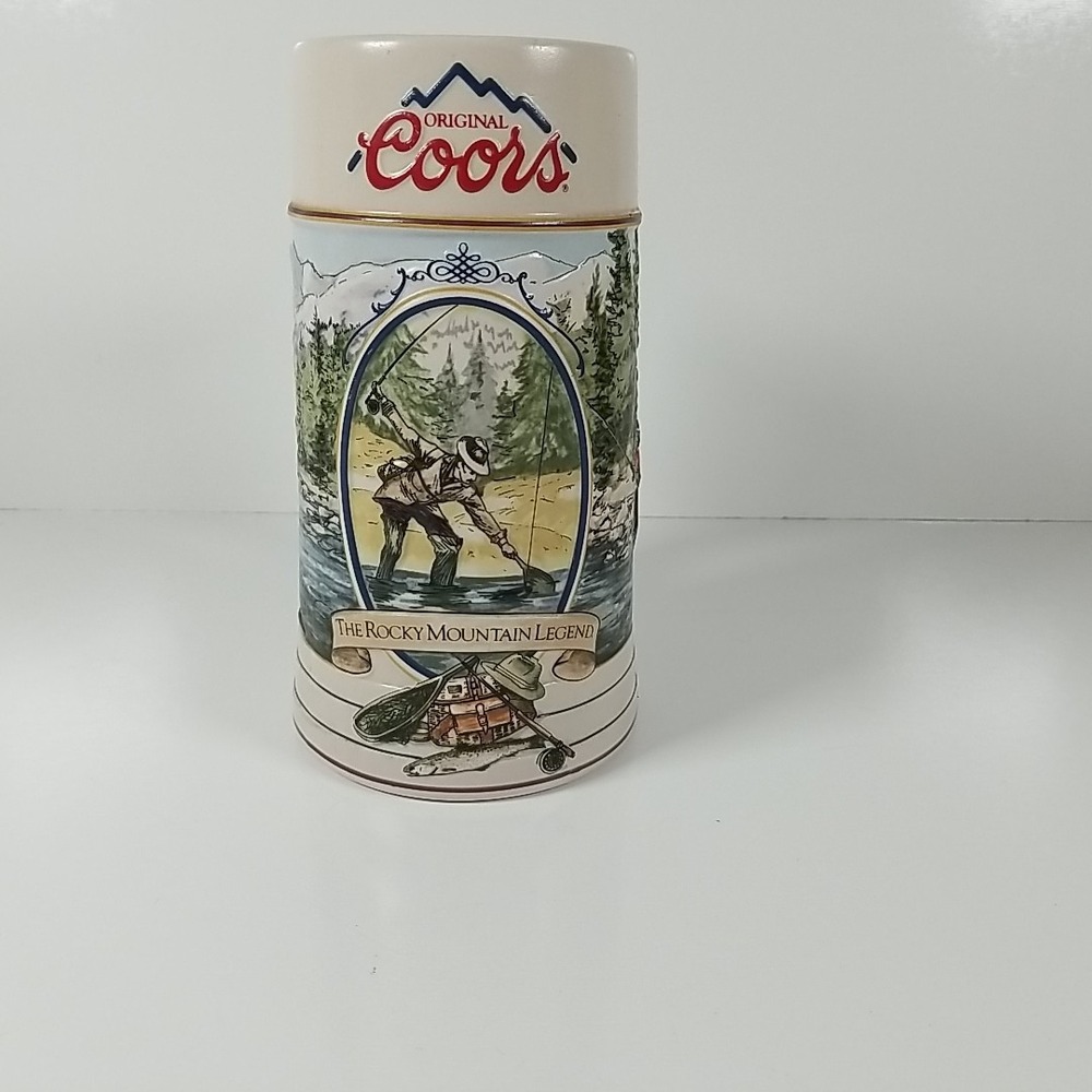 Rocky Mountain Legend Series Coors Brewing Company Fly Fishing Beer Stein 1993